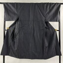 男着物 身丈135cm 裄丈70.5cm S 袷 紬地 縦縞 黒 化繊 優品 【中古】