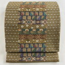 袋帯 美品 秀品 花兎 草花 金糸 鶯色 六通 正絹 【中古】