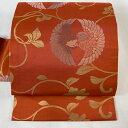 【最終値引き】 名古屋帯 美品 優品 向かい鳥 花唐草 箔 オレンジ 正絹 【中古】 msp70