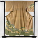 訪問着 身丈155cm 裄丈62cm S 袷 落款あり 辻が花 道長取り 金彩 絞り 薄オレンジ 正絹 名品 【中古】