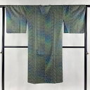 【最終値引き】 道行 身丈122cm 裄丈64cm M 和装コート 角衿 花 刺繍 茶緑色 正絹 美品 逸品 【中古】 msp70