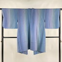 【最終値引き】 道中着 身丈97cm 裄丈66cm M 陶流幽玄染 和装コート 落款あり 地紋 ぼかし 青灰色 正絹 美品 逸品 【中古】 msp70