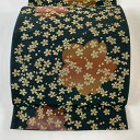 袋名古屋帯 美品 優品 桜 深緑 化繊 【中古】