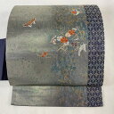 【最終値引き】 名古屋帯 美品 優品 関西仕立て 蝶 菊 刺繍 金糸 銀色 正絹 【中古】 msp70