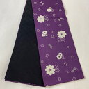 【最終値引き】 半幅帯 優品 猫 花 紫 化繊 【中古】 msp70