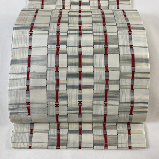 袋名古屋帯 秀品 幾何学 灰色 正絹 【中古】 袋名古屋帯 秀品 幾何学 灰色 正絹 【中古】