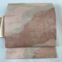 【最終値引き】 名古屋帯 美品 優品 花唐草 波 銀糸 箔 ピンク 正絹 【中古】 msp70