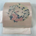 【最終値引き】 名古屋帯 美品 優品 花丸文 金糸 刺繍 薄ピンク 正絹 【中古】 msp70