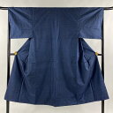 男着物 身丈139cm 裄丈66.5cm S 袷 アンサンブル 紬地 亀甲絣 紺色 正絹 優品 【中古】