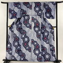 浴衣 身丈160cm 裄丈63.5cm S 絞り浴衣 花 紺色 綿 美品 名品 【中古】