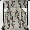 浴衣 身丈159.5cm 裄丈62.5cm S 絞り浴衣 草花 灰白 綿 名品 【中古】