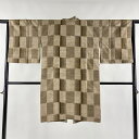 【最終値引き】 道中着 身丈102.5cm 裄丈63.5cm S 和装コート 着物衿 紬地 変わり市松 薄茶色 正絹 美品 逸品 【中古】 msp70