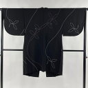 【最終値引き】 道中着 身丈100.5cm 裄丈65.5cm 和装コート 組紐 縮緬 銀彩 黒 正絹 美品 逸品 【中古】 msp70