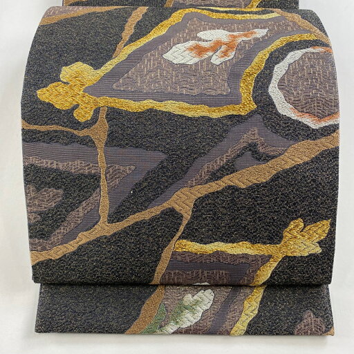 袋帯 美品 名品 幾何学 箔 黒灰 六通 正絹 【中古】 msp50 袋帯 美品 名品 幾何学 箔 黒灰 六通 正絹 【中古】 msp50