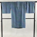 【最終値引き】 道行 身丈104cm 裄丈68cm L 和装コート 角衿 リバーシブル 地紋 幾何学 ぼかし 青灰色 正絹 逸品 【中古】 msp70