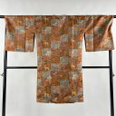 【最終値引き】 道行 身丈107.5cm 裄丈68cm L 和装コート 角衿 菱屋六右ヱ門 落款あり 草花 籠目 赤茶 正絹 美品 逸品 【中古】 msp70