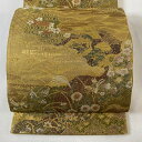 袋帯 美品 秀品 道長取り 草花 箔 黄土色 六通 正絹 【中古】(4)