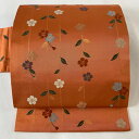 【最終値引き】 名古屋帯 美品 優品 枝垂れ桜 刺繍 箔 オレンジ 正絹 【中古】 msp70
