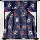 浴衣 身丈160cm 裄丈66cm M 絞り浴衣 菊 青紫 綿 名品 【中古】