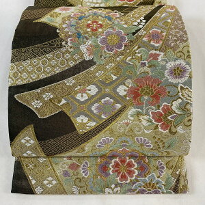 袋帯 名品 落款あり 桂由美 熨斗 華文 唐織 金糸 金色 六通 正絹 【中古】 msp50