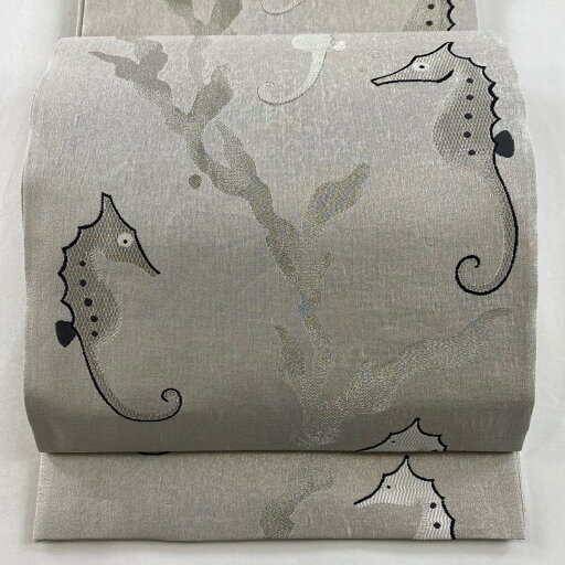 袋帯 美品 逸品 タツノオトシゴ 海藻 銀糸 箔 銀色 六通 正絹 【中古】 msp30 袋帯 美品 逸品 タツノオトシゴ 海藻 銀糸 箔 銀色 六通 正絹 【中古】 msp30