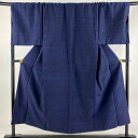 男着物 身丈149.5cm 裄丈73cm L 袷 紬 アンサンブル 紺色 正絹 秀品 【中古】