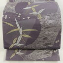 袋帯 美品 秀品 夏帯 葉 流水 金糸 箔 灰紫 六通 正絹 【中古】(4)