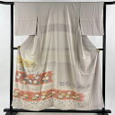 色留袖 身丈154cm 裄丈63cm S 袷 藤村加泉 落款あり 牡丹 菊 ぼかし ベージュ 正絹 秀品 一つ紋 【中古】
