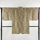 道中着 身丈90cm 裄丈63.5cm S 和装コート 着物衿 草花 鳥 鶯色 正絹 美品 名品 【中古】 msp50