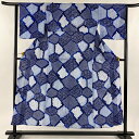 浴衣 身丈149cm 裄丈64cm M 青海波 麻の葉 青 綿 名品 【中古】