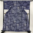 浴衣 身丈159.5cm 裄丈66.5cm M 草花 濃紺 綿 美品 名品 【中古】