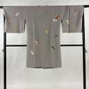 道行 身丈101cm 裄丈68cm L 和装コート 角衿 扇 金彩 灰紫 正絹 名品 【中古】 msp50