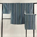 道行 身丈87cm 裄丈65cm M 和装コート 角衿 縞 青緑 正絹 美品 名品 【中古】 msp50