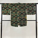 道中着 身丈86cm 裄丈64cm M 和装コート 花 亀甲 絞り 黒 正絹 美品 名品 【中古】 msp50