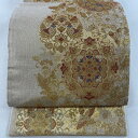 袋帯 美品 名品 重文つづれ織 華文 向かい鳥 金糸 本金箔二重 ベージュ 六通 正絹 【中古】 msp50