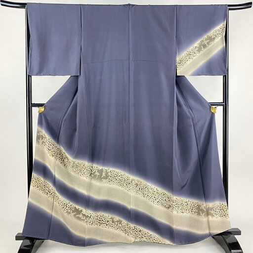 訪問着 身丈162cm 裄丈66.5cm M 袷 萩 疋田 金糸 刺繍 灰色 正絹 名品 【中古】 msp50 訪問着 身丈162cm 裄丈66.5cm M 袷 萩 疋田 金糸 刺繍 灰色 正絹 名品 【中古】 msp50