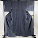 付下げ 身丈160.5cm 裄丈66cm M 袷 霞 ぼかし 墨色 正絹 名品 【中古】
