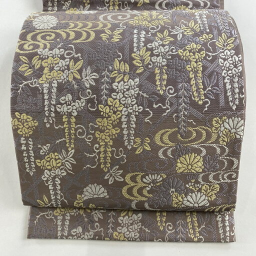 袋帯 美品 名品 藤 観世水 刺繍 灰紫 六通 正絹 【中古】 袋帯 美品 名品 藤 観世水 刺繍 灰紫 六通 正絹 【中古】