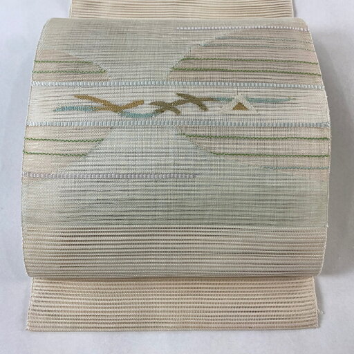 名古屋帯 秀品 夏帯 絽 八寸名古屋帯 幾何学模様 金糸 ベージュ 正絹 【中古】 msp70 名古屋帯 秀品 夏帯 絽 八寸名古屋帯 幾何学模様 金糸 ベージュ 正絹 【中古】 msp70