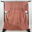 付下げ 身丈159cm 裄丈66.5cm M 袷 やまと 御所車 枝花 刺繍 ぼかし ピンク 正絹 秀品 【中古】