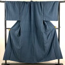 男着物 身丈154cm 裄丈74.5cm L 袷 紬 アンサンブル 幾何学 紺色 正絹 秀品 【中古】