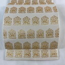 袋帯 逸品 龍村美術織物 落款あり 花兎作土文 花兎作土文 箔 金糸 白 六通 正絹 【中古】