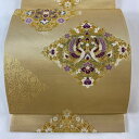 袋帯 美品 逸品 じゅらく 落款あり じゅらく帝王紫 華文 向かい鳥 金糸 箔 金色 お太鼓柄 正絹 【中古】 msp50