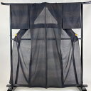 お召 身丈159.5cm 裄丈66.5cm M 薄物 菱 網代 黒 正絹 逸品 【中古】(4)