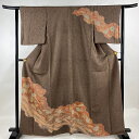 訪問着 身丈162.5cm 裄丈63cm S 袷 辻が花柄 道長取り 金通し 灰茶 正絹 名品 【中古】