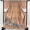 色留袖 身丈160.5cm 裄丈63cm S 袷 御所車 松竹梅 金彩 ぼかし ピンク 正絹 秀品 一つ紋 【中古】