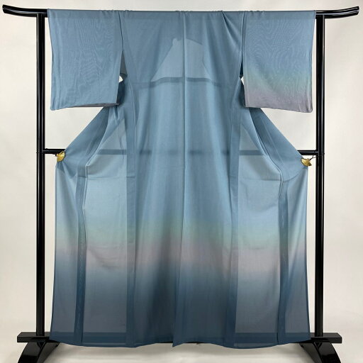 付下げ 身丈162cm 裄丈63.5cm S 薄物 絽 墨流し 裾ぼかし 青灰色 正絹 美品 名品 【中古】 付下げ 身丈162cm 裄丈63.5cm S 薄物 絽 墨流し 裾ぼかし 青灰色 正絹 美品 名品 【中古】