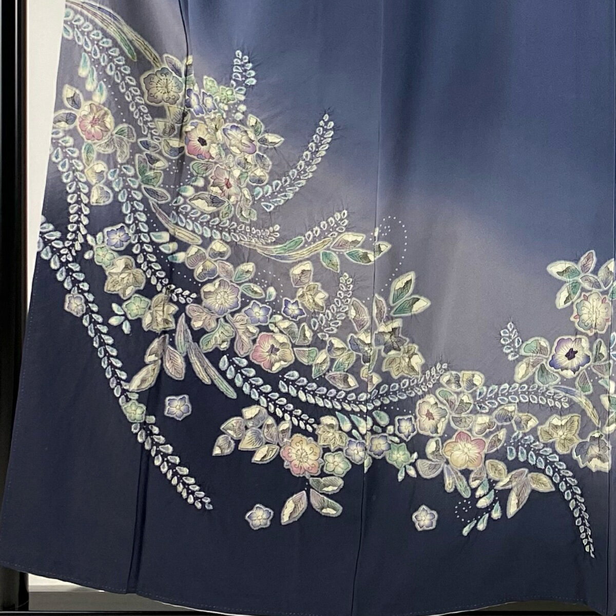 訪問着 身丈155.5cm 裄丈65.5cm M 袷 辻ヶ花 ぼかし 青紫 正絹 名品 【中古】