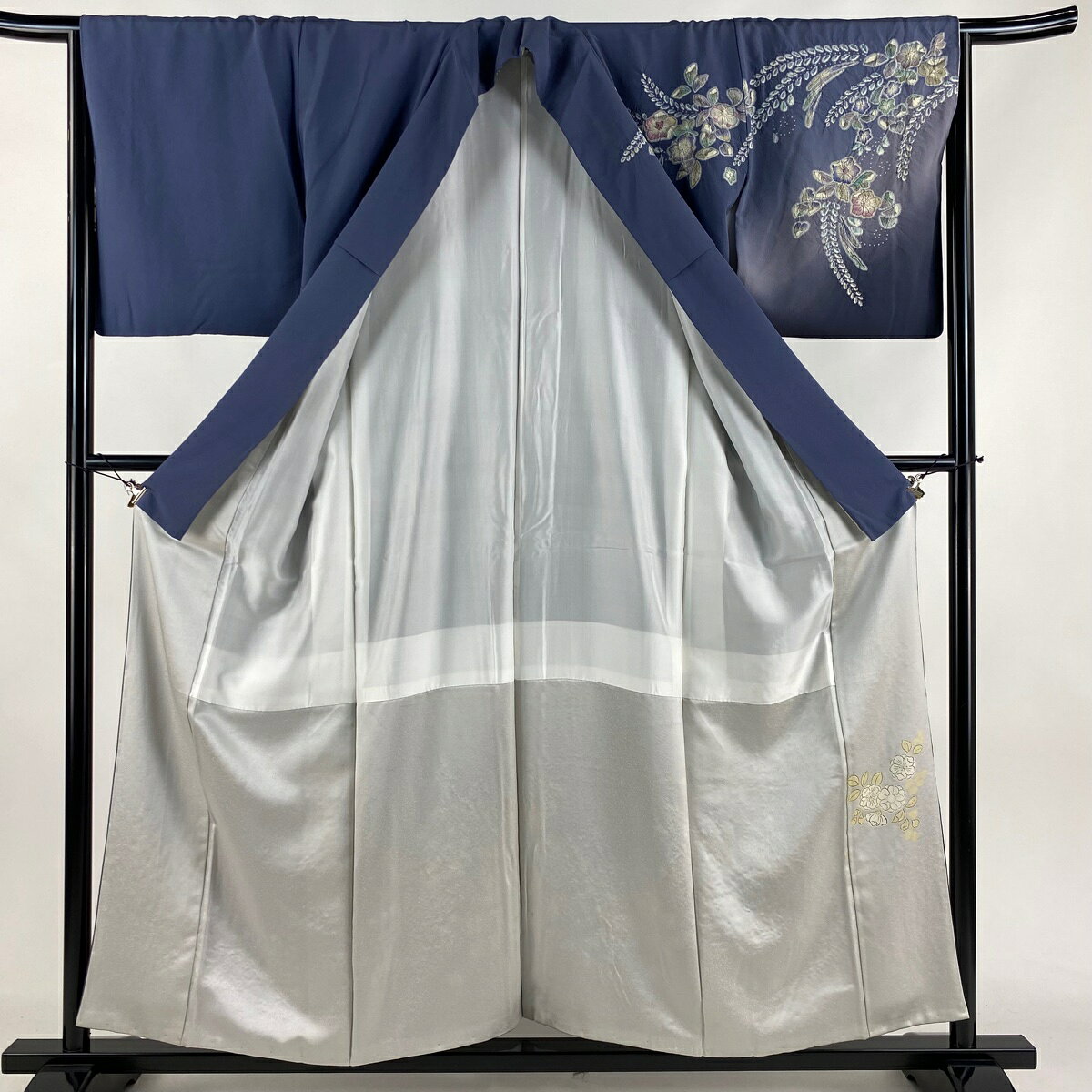 訪問着 身丈155.5cm 裄丈65.5cm M 袷 辻ヶ花 ぼかし 青紫 正絹 名品 【中古】