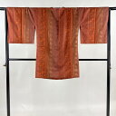 道行 身丈90cm 裄丈66cm M 和装コート 角衿 縞 花 赤茶 正絹 美品 名品 【中古】 msp50